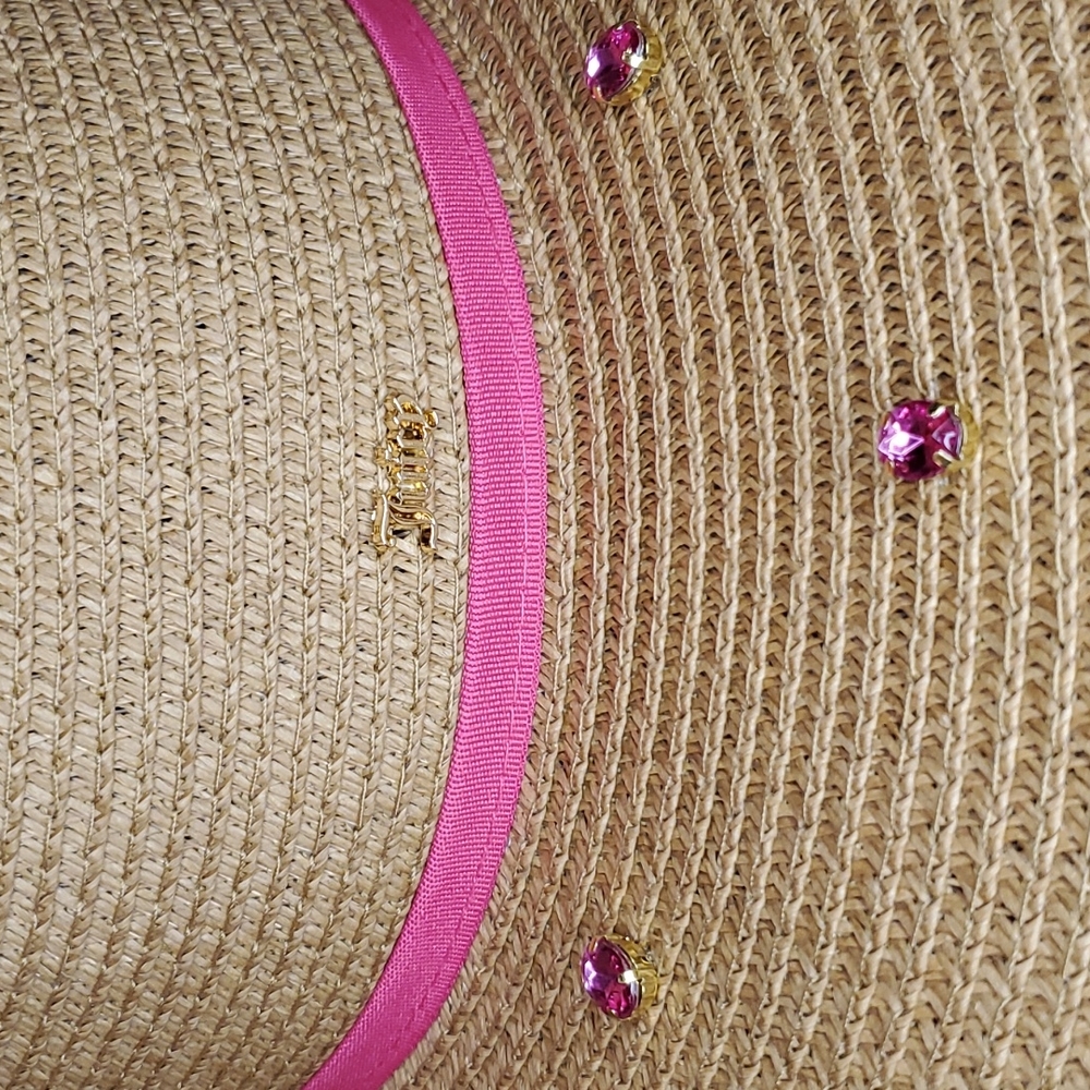🎉HP🎉Juicy Couture 💖NWT💖 Straw Hat with Pink Ribbon Trim & Pink Gemstones! - Picture 3 of 12